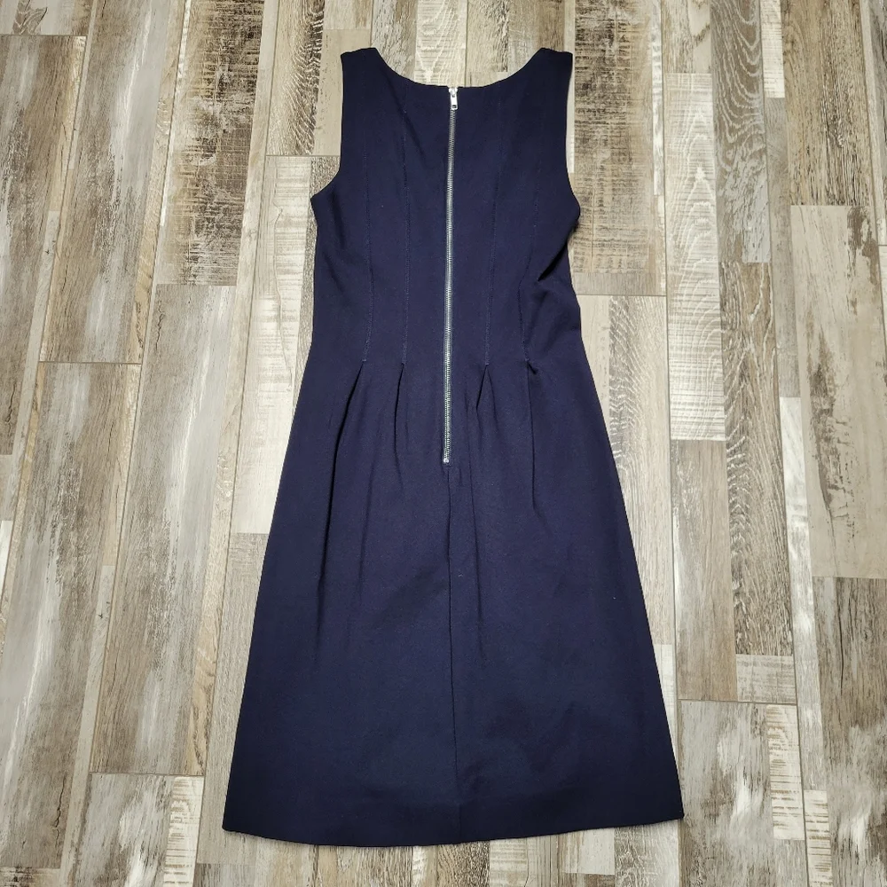 J Crew Navy Blue Scoop Neck Pleated Fit And Flare Dress Size 2